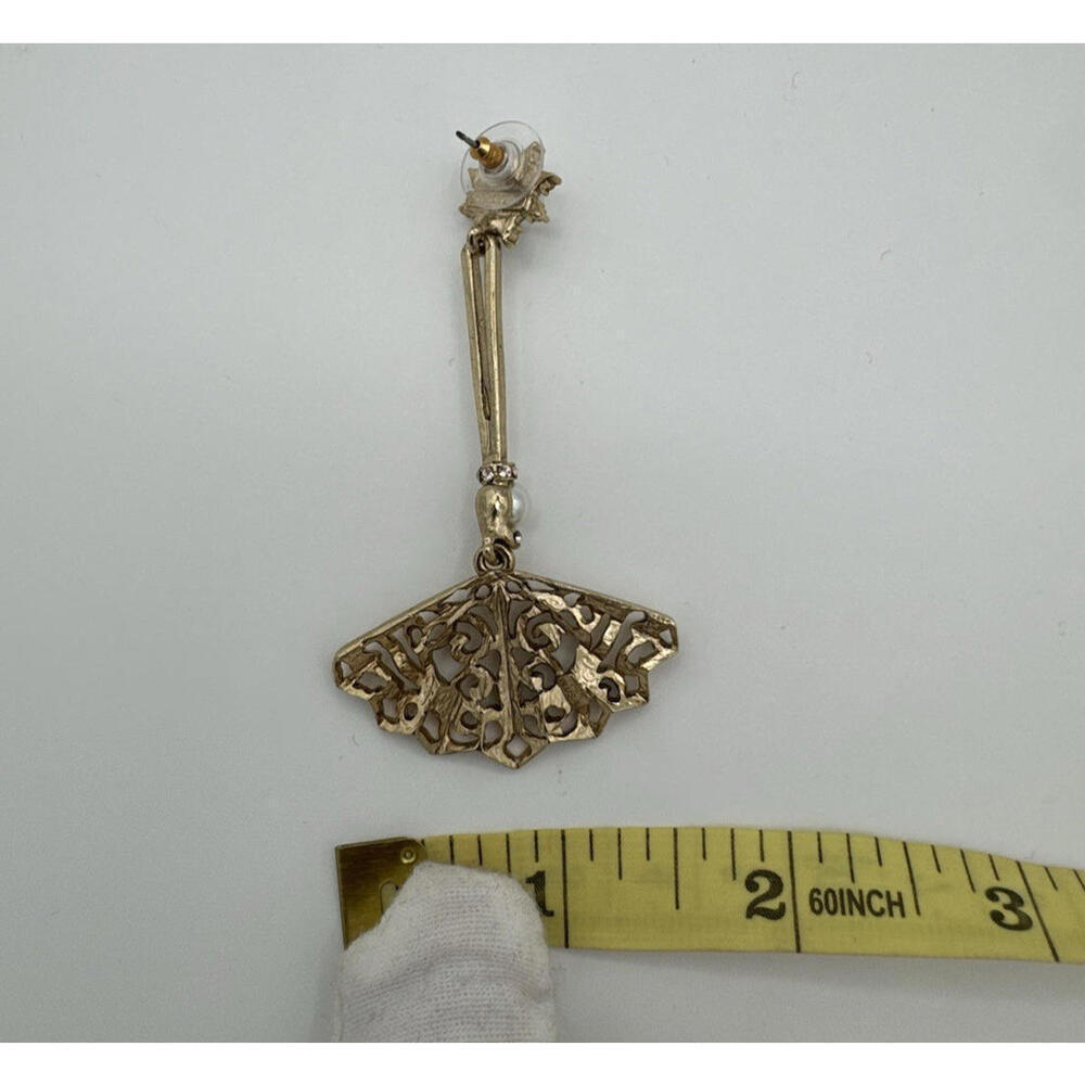 Oscar De La Renta Dangle Pearl Gold Tone Earrings - Picture 6 of 6